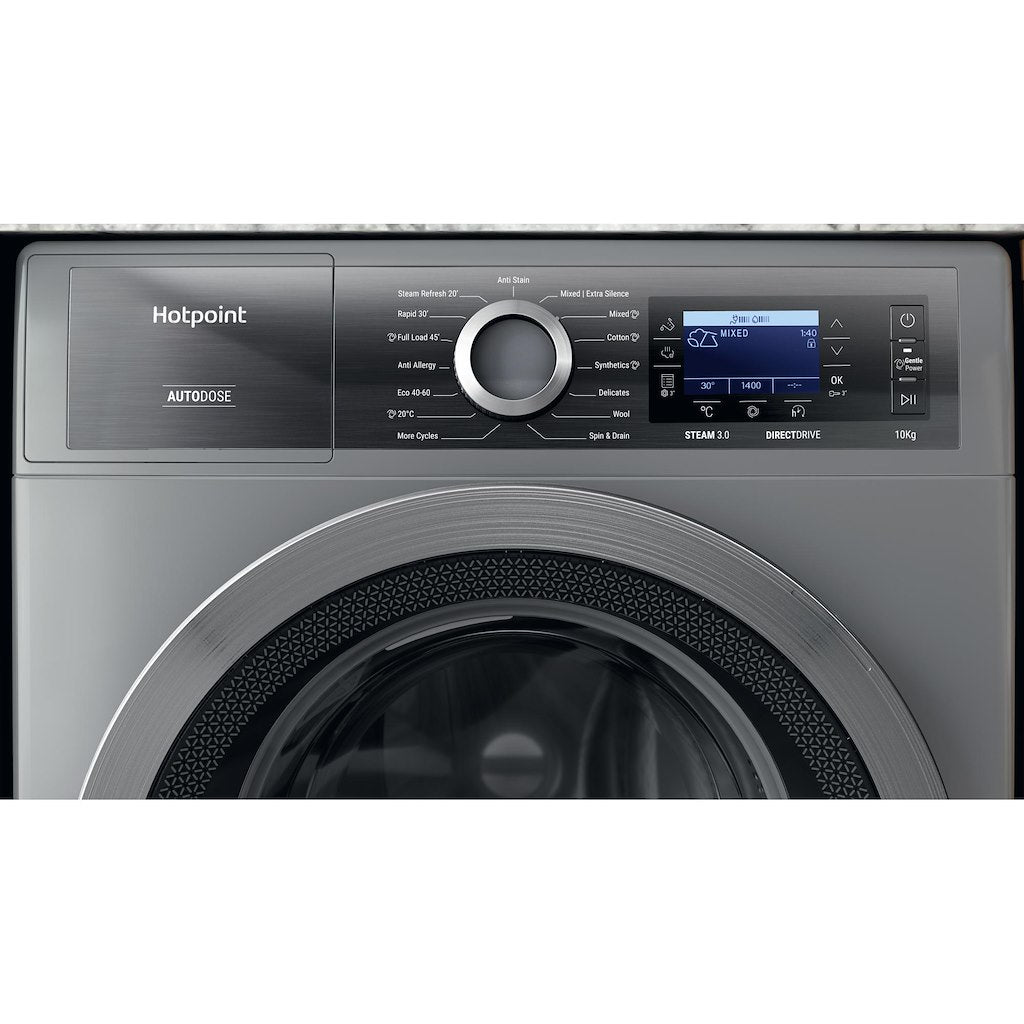 Hotpoint H8 09ADS GPOWER UK 10kg 1400rpm GentlePower Washing Machine - Silver